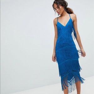 ASOS Fringe & Lace plunge bodycon midi dress